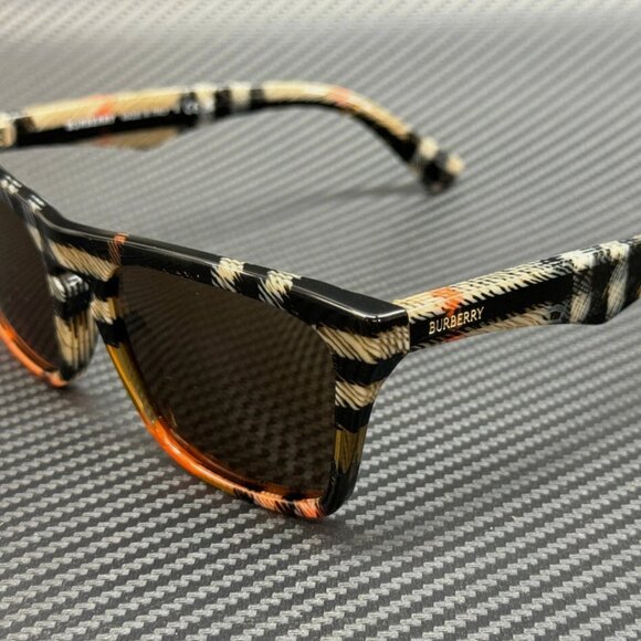 BURBERRY Check Sand Brown Men's 57 mm Sunglasses - Picture 1 of 4